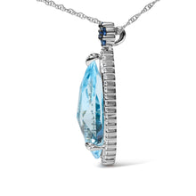 Load image into Gallery viewer, 18K White Gold 3/8 Cttw Pave Set Diamond and Sky Blue Topaz and Blue Sapphire Gemstone Floral Teardrop Halo 18" Pendant Necklace (G-H Color, SI2-I1 Clarity)
