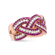 Load image into Gallery viewer, 18K Rose Gold Red Ruby and 7/8 Cttw Diamond Woven Braided Band Ring (F-G Color, VS1-VS2 Clarity) - Ring Size 7
