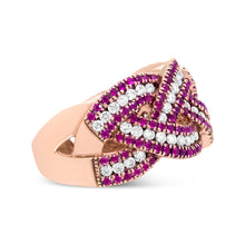 Load image into Gallery viewer, 18K Rose Gold Red Ruby and 7/8 Cttw Diamond Woven Braided Band Ring (F-G Color, VS1-VS2 Clarity) - Ring Size 7
