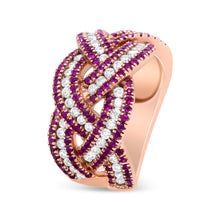 Load image into Gallery viewer, 18K Rose Gold Red Ruby and 7/8 Cttw Diamond Woven Braided Band Ring (F-G Color, VS1-VS2 Clarity) - Ring Size 7
