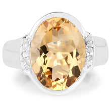 Load image into Gallery viewer, 5.05 Carat Genuine Citrine and White Diamond .925 Sterling Silver Ring
