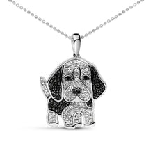 Load image into Gallery viewer, .925 Sterling Silver 1/4 Cttw White and Black Diamond Basset Hound Dog Pendant Necklace 18 inch (I-J Color, I2-I3 Clarity)
