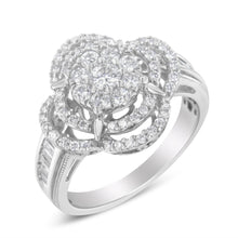 Load image into Gallery viewer, 14K White Gold 1.0 Cttw Round &amp; Baguette Cut Diamond Floral Cluster Quatrefoil Channel Set Band Cocktail Statement Ring (H-I Color, SI2-I1 Clarity) - Size 6-3/4
