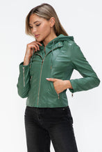 Load image into Gallery viewer, Women Classic Snobbish Faux Leather Zip-Up Drawstring Hooded Jacket Edgy &amp; Casual PU Leather Jacket For Streetwear
