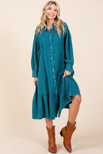 Load image into Gallery viewer, New Mineral Wash Cotton Gauze Ruffle Midi Shirt Dress For Women – Trendy, Chic, Casual &amp; Feminine Design For Any Occasion
