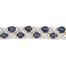 Load image into Gallery viewer, 14K Yellow Gold Plated 12.53 Carat Genuine Blue Sapphire and White Diamond .925 Sterling Silver Bracelet
