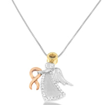 Load image into Gallery viewer, 10K Tri-Color Gold Diamond-Accented Angel Awareness Ribbon Pendant Necklace (H-I Color, I1-I2 Clarity)
