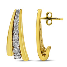 Load image into Gallery viewer, 10K Yellow Gold Plated .925 Sterling Silver 1.00 Cttw Round Diamond Graduated Huggie Stud Earrings (I-J Color, I2-I3 Clarity)
