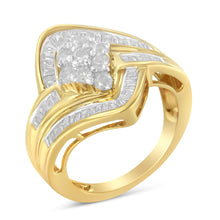 Load image into Gallery viewer, 10K Yellow Gold over .925 Sterling Silver Diamond Bypass Cluster Ring (1 Cttw, I-J Color, I2-I3 Clarity) - Size 6
