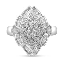Load image into Gallery viewer, 14K White Gold 7/8 Cttw Round and Baguette-Cut Diamond Cluster Ring (H-I Color, SI2-I1 Clarity) - Size 7
