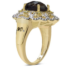 Load image into Gallery viewer, 14K Yellow Gold Plated 3.23 Carat Genuine Smoky Quartz, Citrine &amp; White Diamond .925 Sterling Silver Ring
