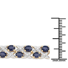 Load image into Gallery viewer, 14K Yellow Gold Plated 12.53 Carat Genuine Blue Sapphire and White Diamond .925 Sterling Silver Bracelet
