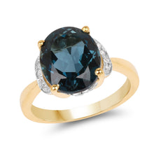 Load image into Gallery viewer, 14K Yellow Gold Plated 6.09 Carat Genuine London Blue Topaz &amp; White Diamond .925 Sterling Silver Ring
