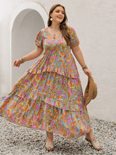 Load image into Gallery viewer, Plus Size Printed V-Neck Short Sleeve Maxi Dress Elegant &amp; Flowy Summer Dress For Girls
