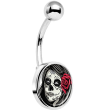 Load image into Gallery viewer, Katrina Sugar Skull with Rose Flower Belly Ring
