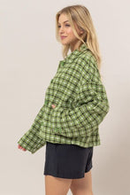 Load image into Gallery viewer, Cute Green Tweed Plaid Button Up Collared Neck Jacket Classic &amp; Elegant Layering Piece Everyday Jacket
