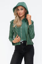 Load image into Gallery viewer, Women Classic Snobbish Faux Leather Zip-Up Drawstring Hooded Jacket Edgy &amp; Casual PU Leather Jacket For Streetwear
