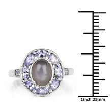 Load image into Gallery viewer, 2.35 Carat Genuine Grey Moonstone and Tanzanite .925 Sterling Silver Ring
