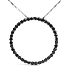 Load image into Gallery viewer, .925 Sterling Silver 4.0 Cttw Black Diamond Open Hoop Circle 18" Pendant Necklace (Black Color, I2-I3 Clarity)
