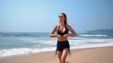 Load image into Gallery viewer, Coastal Curve Halter Bikini Set for Women – V-Neck Crisscross Drawstring Swimsuit with Chic Ring Detail &amp; High-Waisted Boxer Shorts for Summer – Sleek Two-Piece Nylon Swimwear for Women’s Beach &amp; Poolside Style
