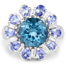 Load image into Gallery viewer, 6.19 Carat Genuine London Blue Topaz, Tanzanite &amp; White Topaz .925 Sterling Silver Ring

