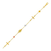 Load image into Gallery viewer, 14k Tri Color Gold Bracelet with Crosses Cubes and Medallions
