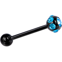 Load image into Gallery viewer, Aqua CZ Gem Black Titanium IP Barbell Tongue Ring

