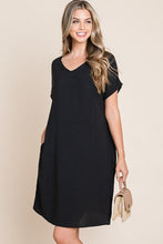 Load image into Gallery viewer, V-Neck Short Sleeve Dress with Pockets For Women – Casual, Versatile and Stylish Dress with Convenient Pockets for Everyday Wear
