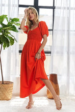 Load image into Gallery viewer, Popcorn Smocked Puff Sleeve Dress For Women – Textured, Elegant, Fluttering, Feminine, Stylish, Trendy For Special Occasions
