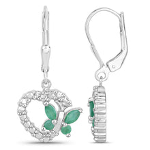 Load image into Gallery viewer, 0.44 Carat Genuine Emerald and Created White Sapphire .925 Sterling Silver Earrings
