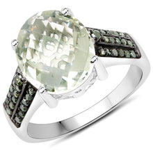 Load image into Gallery viewer, 4.41 Carat Genuine Green Amethyst and Green Diamond .925 Sterling Silver Ring
