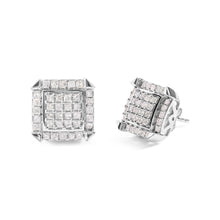 Load image into Gallery viewer, 10K White Gold 1 1/10 Cttw Princess Diamond Composite and Halo Stud Earrings (I-J Color, I1-I2 Clarity)
