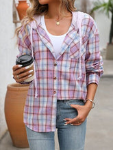 Load image into Gallery viewer, Plaid Buttoned Long Sleeve Hooded Jacket for Women – Cozy &amp; Stylish Cotton-Blend Outerwear
