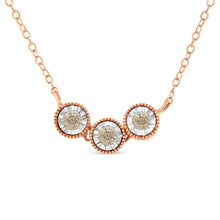 Load image into Gallery viewer, 10K Rose and White Gold Plated .925 Sterling Silver 1/4 Cttw Miracle-Set Champagne Diamond Triple Circle 18" Necklace (I2-I3 Clarity)
