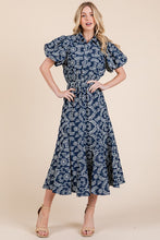Load image into Gallery viewer, Natural Leaf Pattern Eyelet Lace Puff Sleeve Dress For Women – Elegant and Feminine Eyelet Lace Dress with Puff Sleeves
