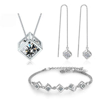 Load image into Gallery viewer, New Style Stamp Silver Color Jewelry Luxury Sets Zircon Elegant Square Cube Necklace Earrings Bracelet For Women
