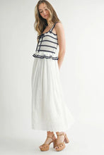 Load image into Gallery viewer, Crochet Stripe Knit Eyelet Mix Midi Dress – Crochet Midi Dress, Stripe Knit Dress, Eyelet Mix Dress, Trendy Midi Dress, Versatile Midi Dress
