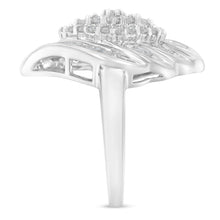 Load image into Gallery viewer, .925 Sterling Silver Â¾ Cttw Round and Baguette Cut Diamond Stair-Stepped Cluster Waterfall Cocktail Ring (I-J Color, I2-I3 Clarity) - Size 6
