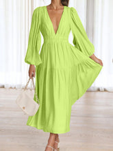 Load image into Gallery viewer, Lightweight Deep V-Neck Balloon Sleeve Maxi Dress Elegant &amp; Flowing Silhouette Unique Dress
