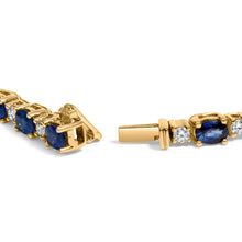 Load image into Gallery viewer, 18K Yellow Gold 3/4 Cttw Diamond and 5 1/3 Cttw Oval Blue Sapphire Alternating Link Bracelet (G-H Color, VS1-VS2 Clarity)  - 7.25" Inches
