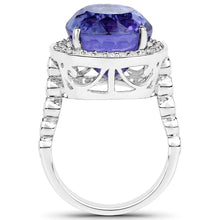 Load image into Gallery viewer, 18.50 Carat Genuine Tanzanite and White Diamond 18K White Gold Ring
