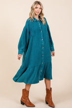 Load image into Gallery viewer, New Mineral Wash Cotton Gauze Ruffle Midi Shirt Dress For Women – Trendy, Chic, Casual &amp; Feminine Design For Any Occasion
