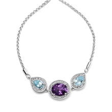 Load image into Gallery viewer, .925 Sterling Silver Oval Amethyst and Pear Blue Topaz with Diamond Accent Lariat 4â€-10â€ Adjustable Bolo Bracelet (H-I Color, SI1-SI2 Clarity)
