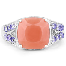 Load image into Gallery viewer, 3.97 Carat Genuine Peach Moonstone and Tanzanite .925 Sterling Silver Ring
