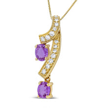 Load image into Gallery viewer, 14K Yellow Gold 6x4mm Oval Pink Sapphire and 1/5 Cttw Round Diamond Pendant Necklace - (H-I Color, SI1-SI2 Clarity)
