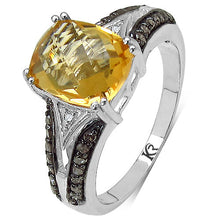 Load image into Gallery viewer, 2.82 Carat Genuine Citrine, Champagne Diamond &amp; White Diamond .925 Sterling Silver Ring
