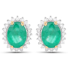 Load image into Gallery viewer, 2.66 Carat Genuine Zambian Emerald and White Diamond 14K Yellow Gold Earrings
