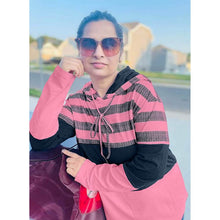 Load image into Gallery viewer, Actloe Women Long Sleeve Striped Color Block Casual Hoodies
