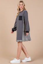 Load image into Gallery viewer, Striped Patchwork Round Neck Terry Sweatshirt Dress For Women – Casual, Trendy, Cozy, Playful, Relaxed Vibe for Everyday Wear
