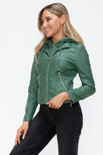 Load image into Gallery viewer, Women Classic Snobbish Faux Leather Zip-Up Drawstring Hooded Jacket Edgy &amp; Casual PU Leather Jacket For Streetwear
